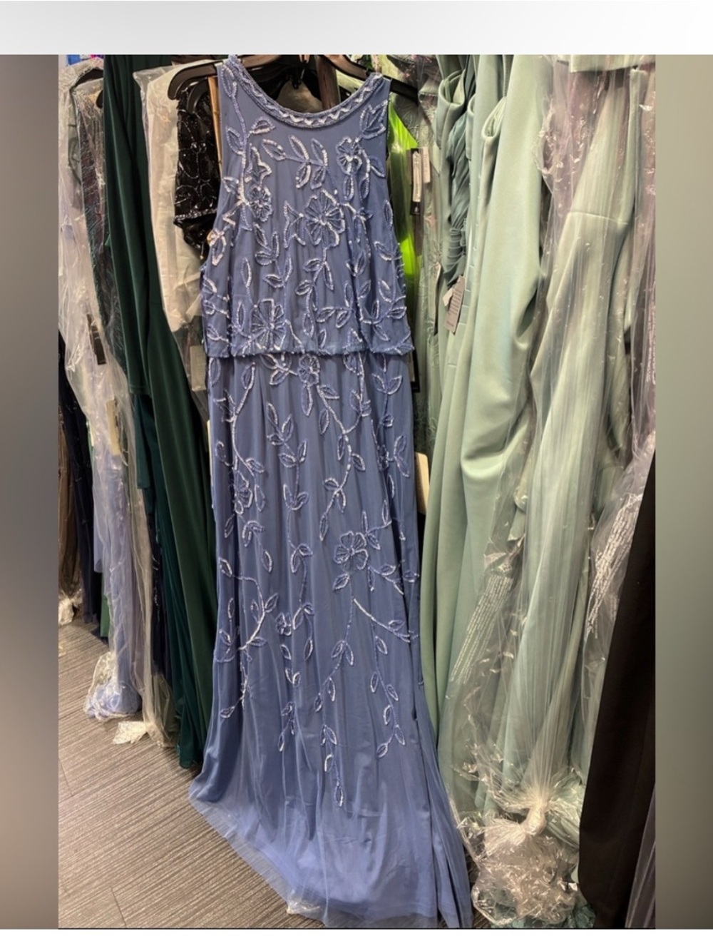Adrianna Papell French Blue Beaded Gown SZ 16 NWT Formal Evening Dress GALA MOB - Picture 8 of 12
